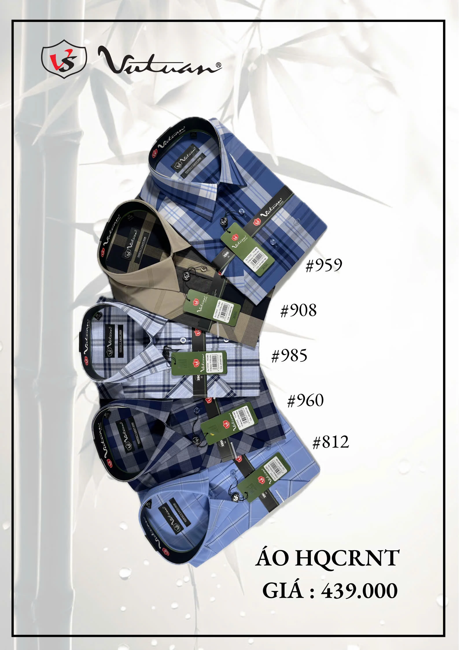 Áo Sơ Mi HQ Ngắn Tay Cổ Rộng VT1